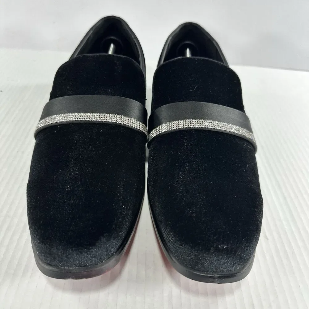 After Midnight Men's Black Velvet Loafers - Rhinestone Band Formal Shoes Size 14